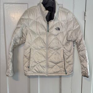 The North Face 550 Down Puffer Jacket White Satin Womens Small
